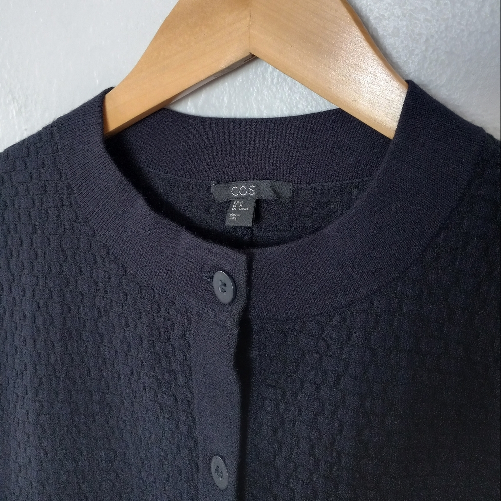 COS A-Line Textured Knit Cardigan Navy M - Picture 5 of 13